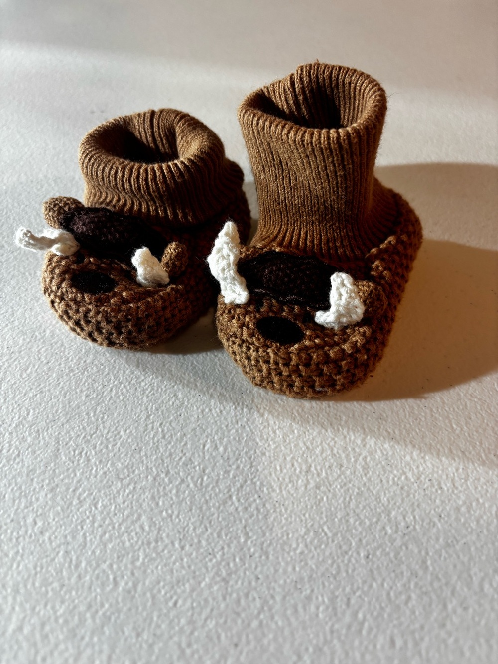 Brown Knit Baby Booties with Animal Face